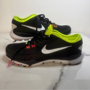 Nike Black and Volt Athletic Shoes with White Swoosh